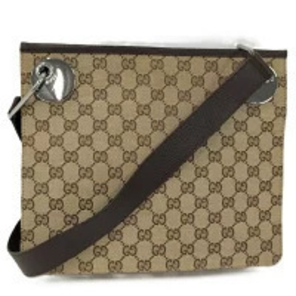 Gucci Shoulder Bag GG Canvas Leather Beige Cream Brown
